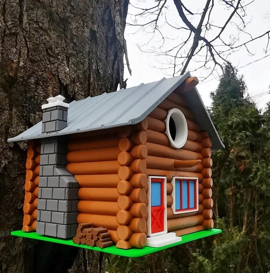 Log Cabin Birdhouse | Rustic PETG Garden Decor Gift