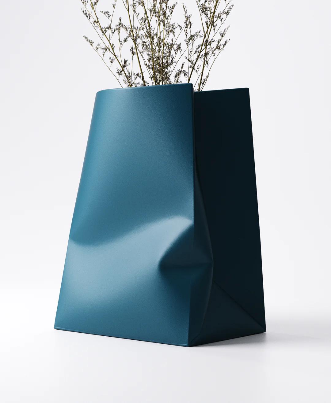 Paper Bag Vase - Sculptural Folded Design | 14×11×18.5 cm