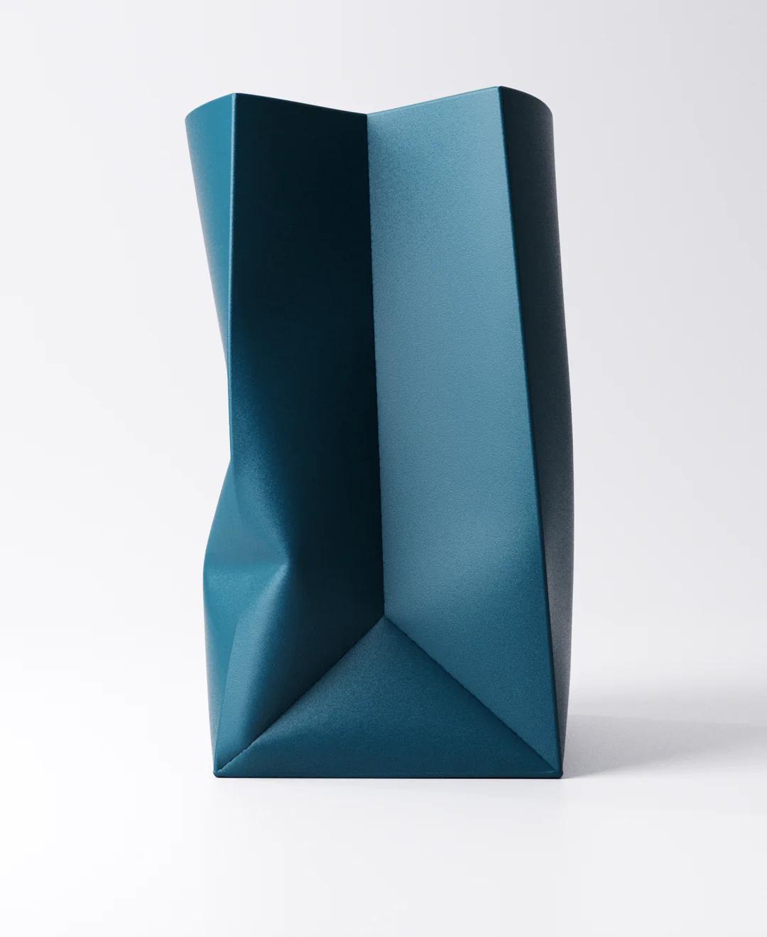 Paper Bag Vase - Sculptural Folded Design | 14×11×18.5 cm