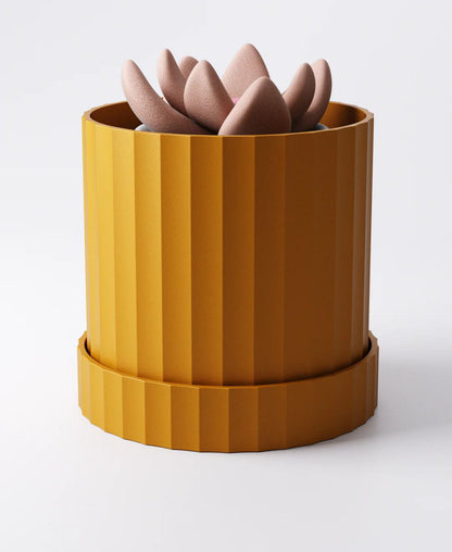 Ripple Planter with Drip Tray - Compact Sculptural Indoor Plant Pot | Minimalist Modern Accent