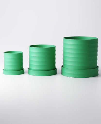 Ripple Planter Set of 3 with Drip Trays - Flowing Sculptural Indoor Plant Pots | Modern Design Harmony