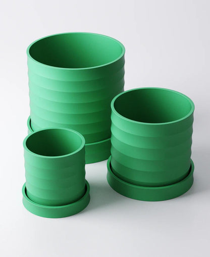 Ripple Planter Set of 3 with Drip Trays - Flowing Sculptural Indoor Plant Pots | Modern Design Harmony