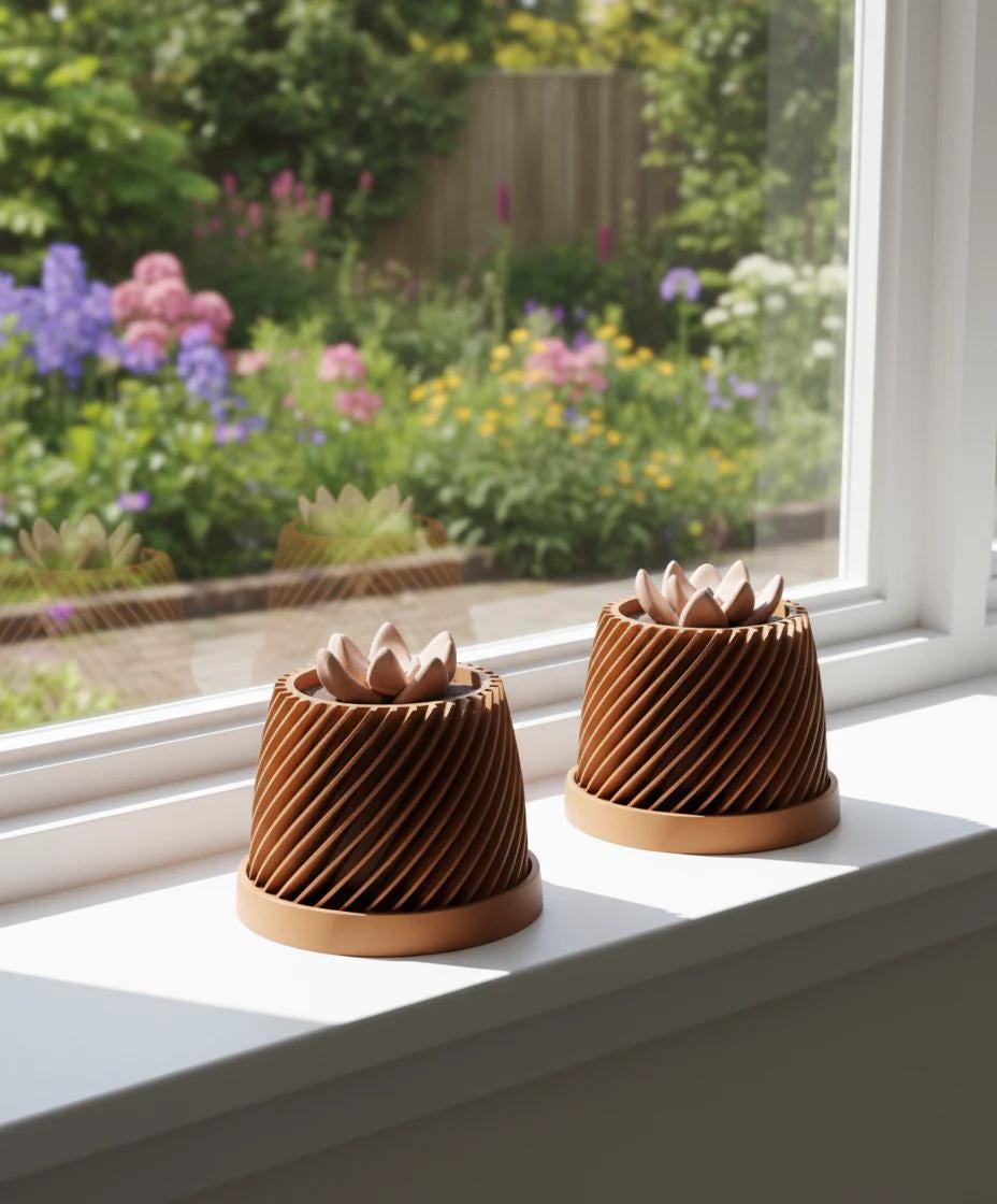 Fin Planter Type 1 with Drip Tray | 10 x 10 x 8 cm