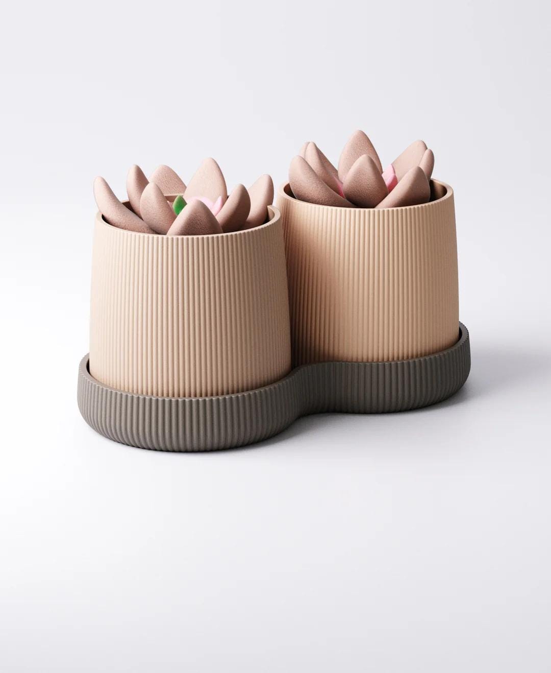 Gemini Column Planter with Drip Tray - Twin Ribbed Indoor Plant Pots