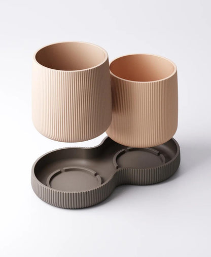 Gemini Column Planter with Drip Tray - Twin Ribbed Indoor Plant Pots