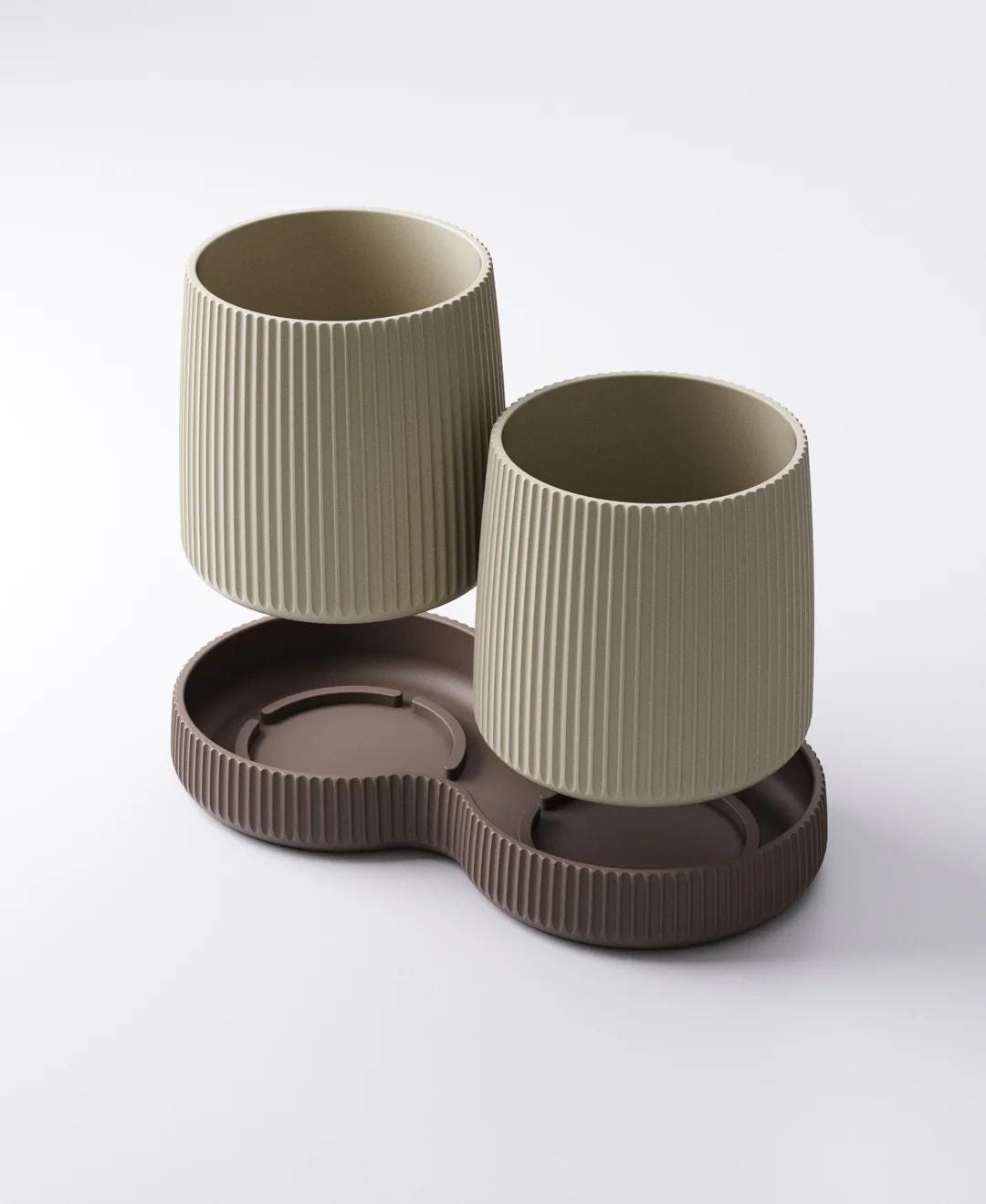 Gemini Planter with Drip Tray - Twin Ribbed Indoor Plant Pots | Balanced Modern Accent