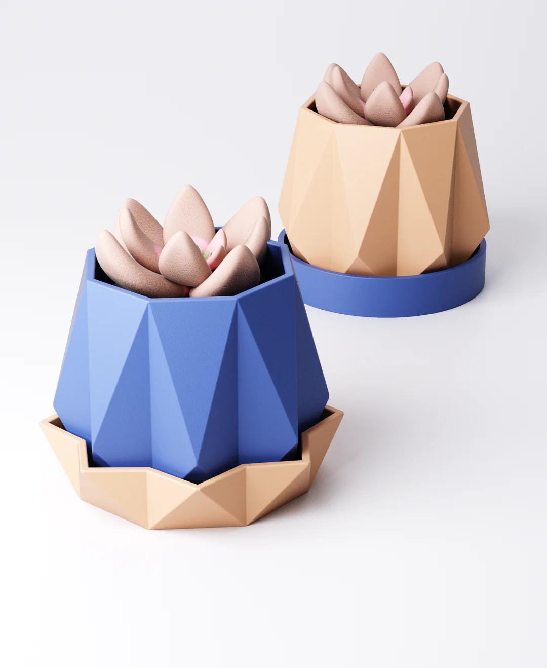 Nova Planter with Drip Tray - Faceted Geometric Indoor Plant Pot | Architectural Modern Design