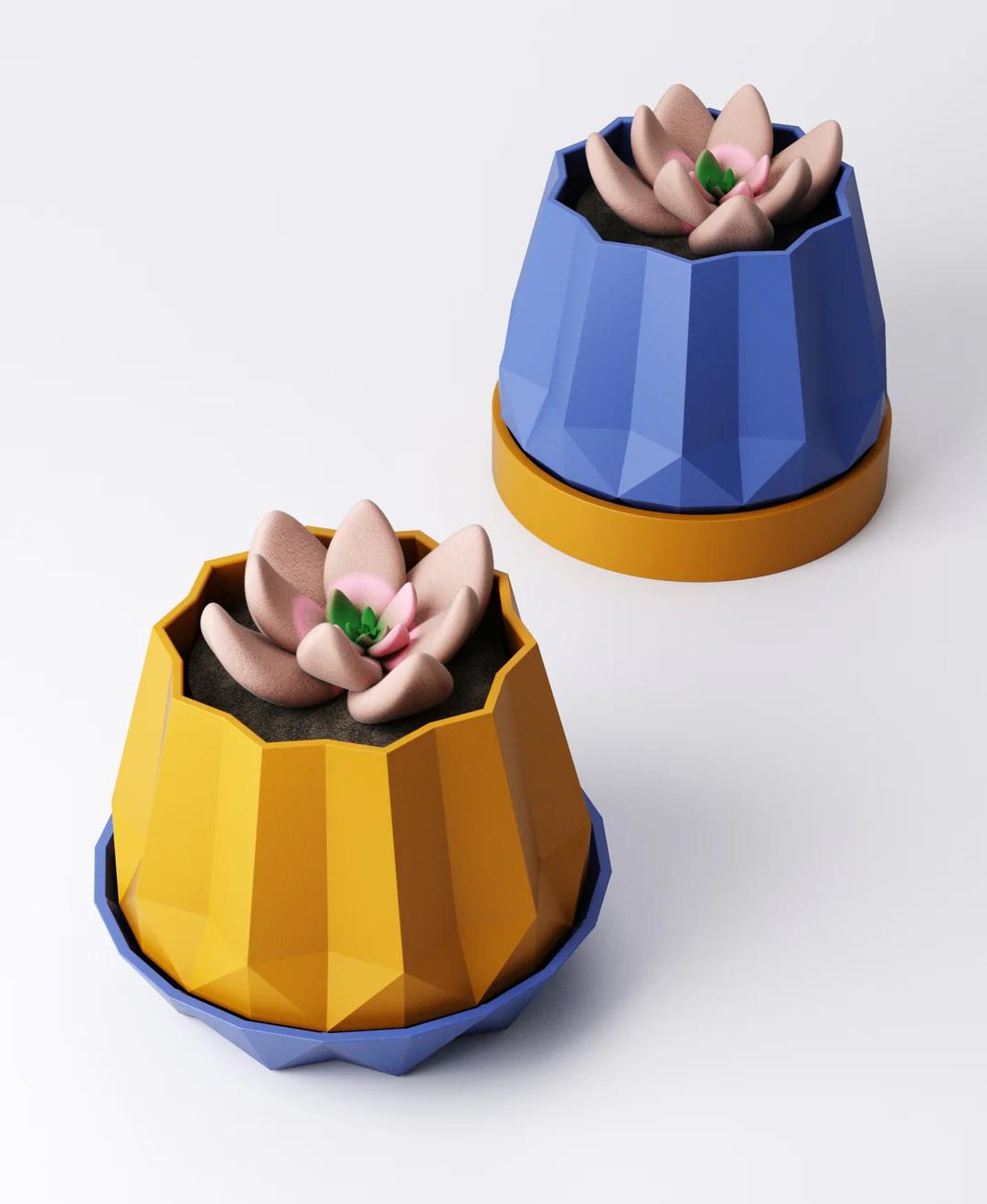 Crown Planter with Drip Tray - Bold Faceted Indoor Plant Pot | Statement Modern Accent