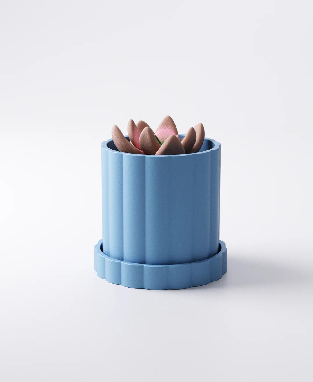 Arco Planter Small - Ridged Pot with Drip Tray | Modern 8 × 8 × 8 cm Indoor Plant Pot
