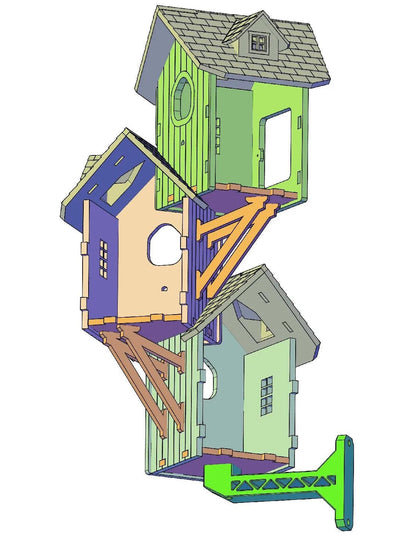 Three-Story Architectural Birdhouse - Premium Multi-Level Garden Feature