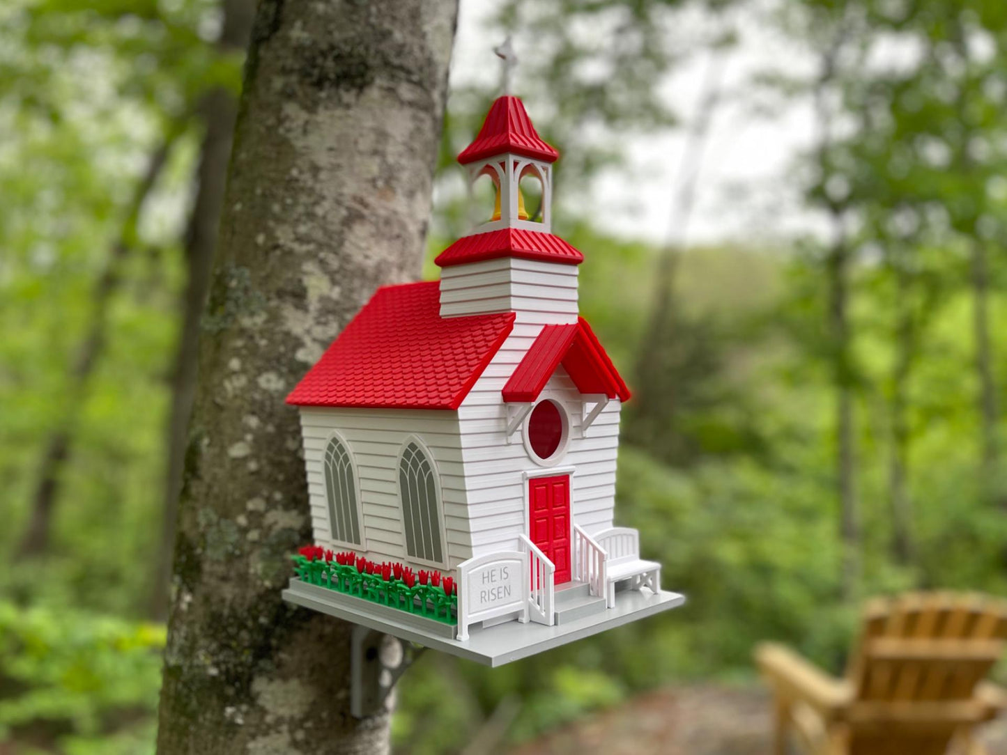 Gothic Chapel Birdhouse with Steeple & Bell - Architectural Garden Feature