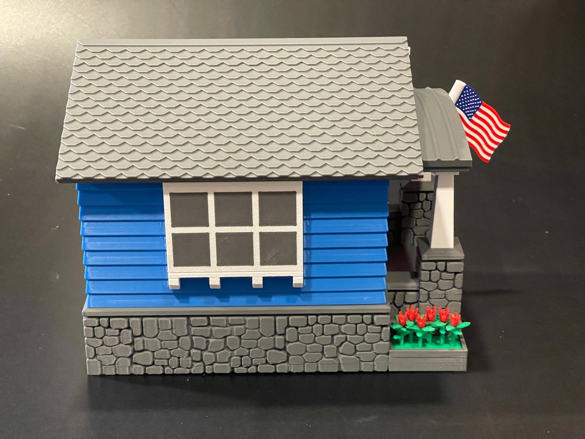 Craftsman Bungalow Birdhouse - Lake Blue & Dark Grey Architectural Design