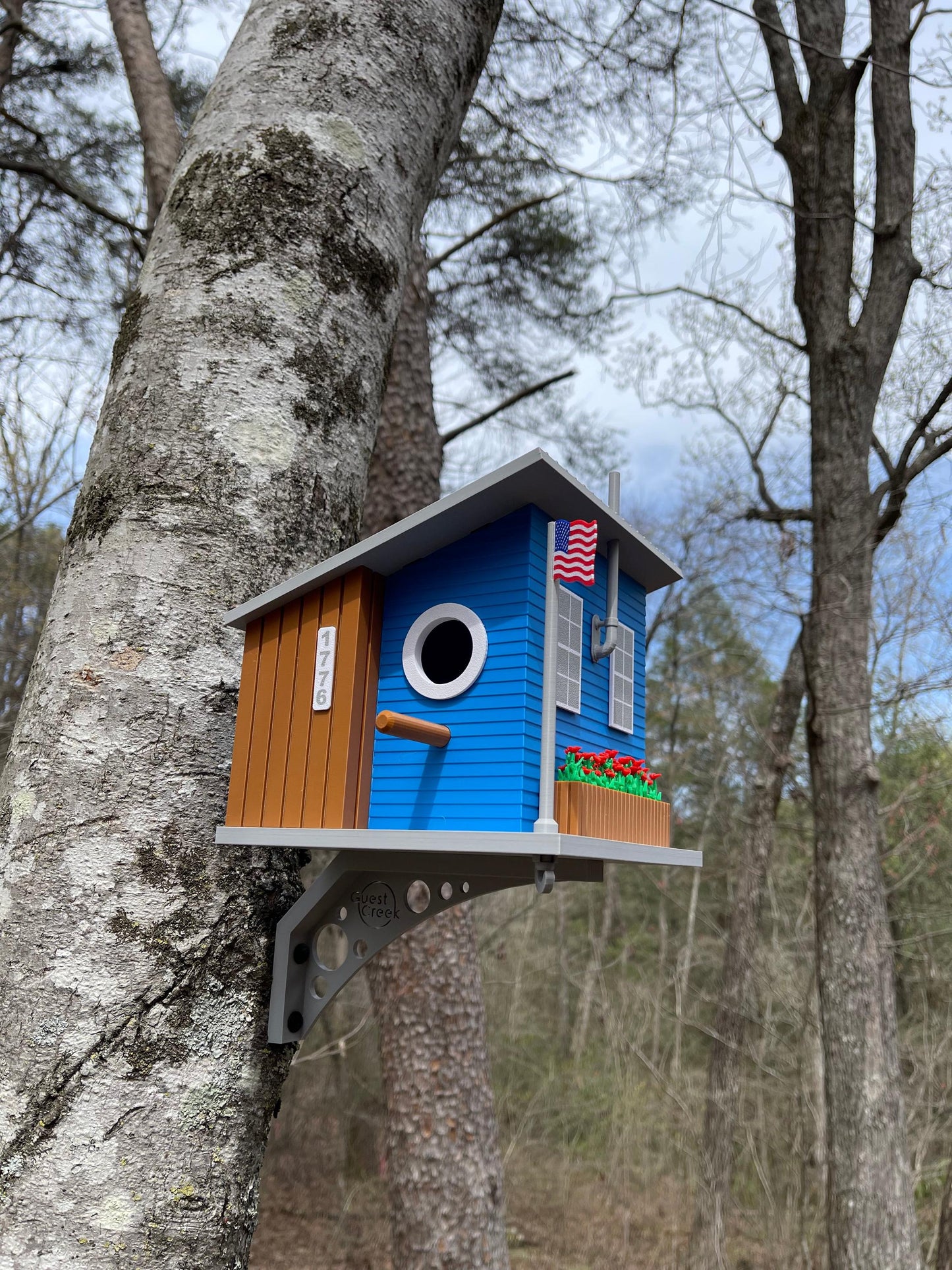 Blue Cottage Birdhouse with Planter - Decorative Garden Feature