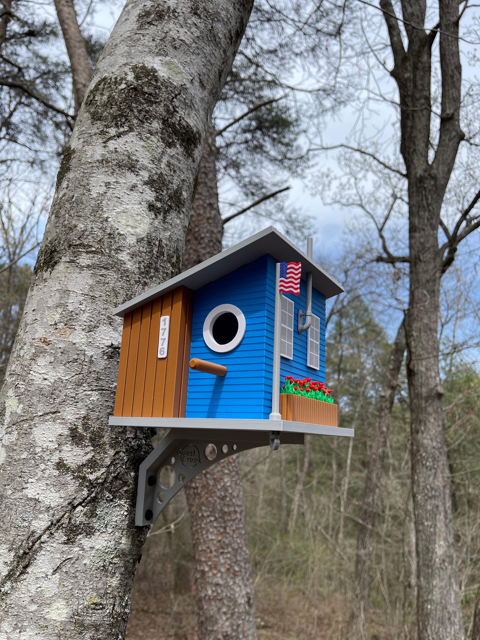 Blue Cottage Birdhouse with Planter - Decorative Garden Feature