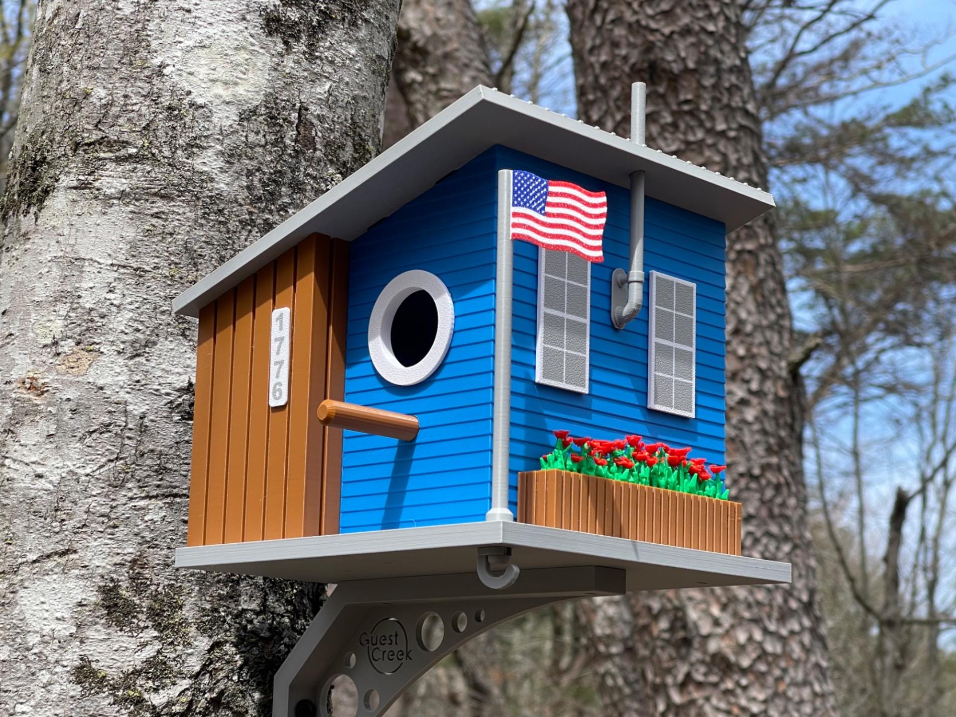 Blue Cottage Birdhouse with Planter - Decorative Garden Feature
