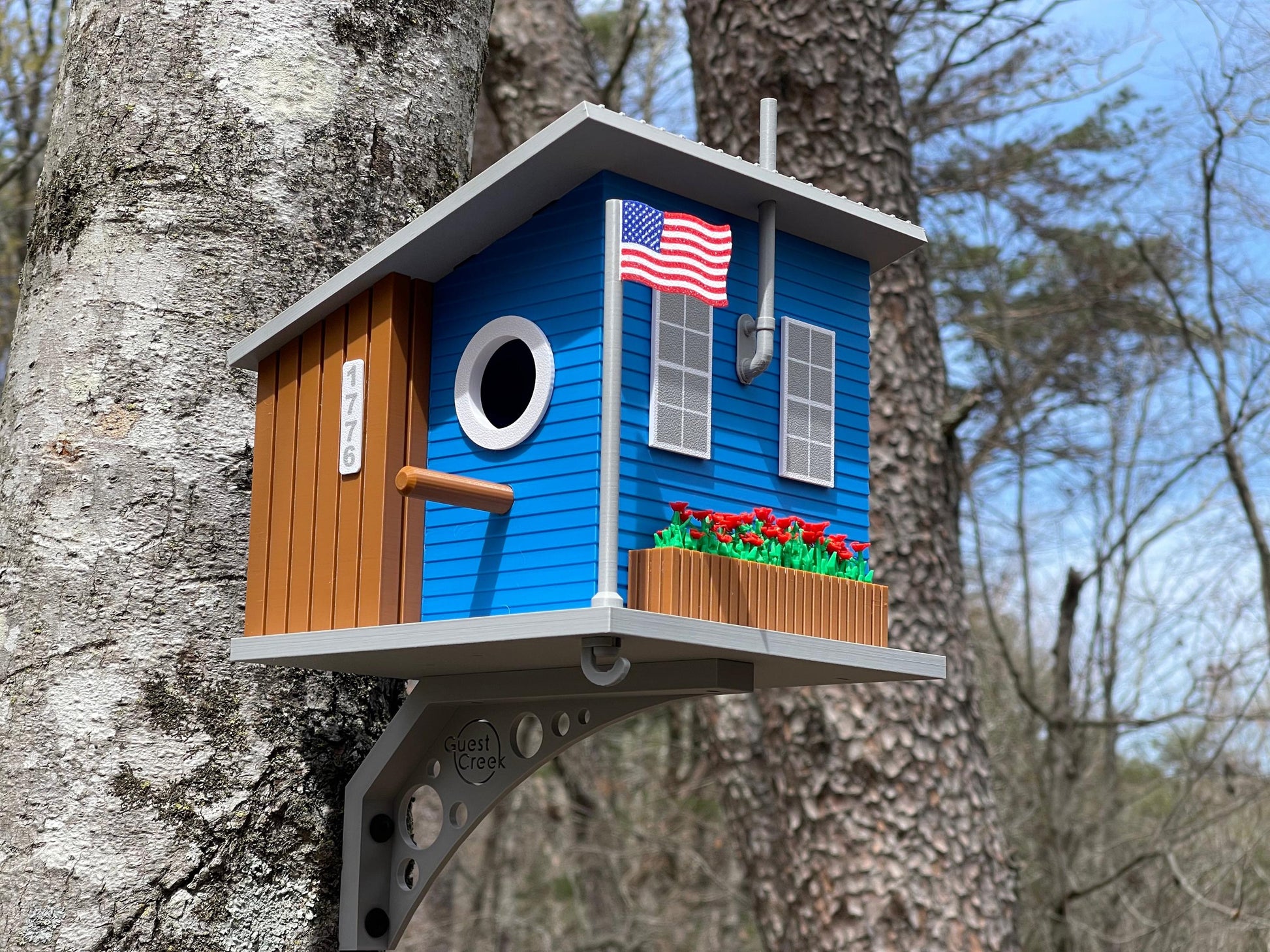 Blue Cottage Birdhouse with Planter - Decorative Garden Feature