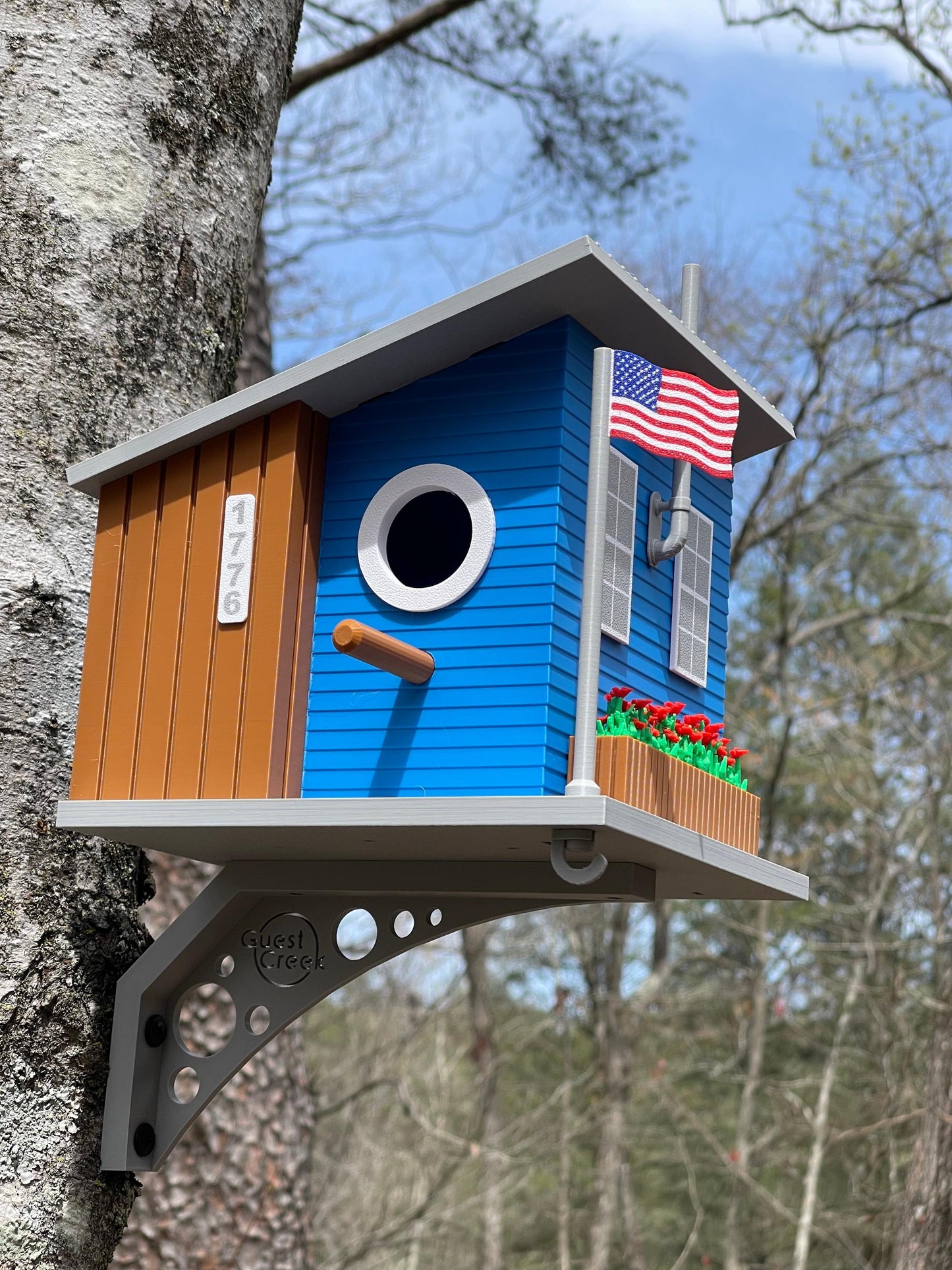 Blue Cottage Birdhouse with Planter - Decorative Garden Feature