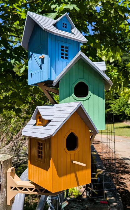 Three-Story Architectural Birdhouse - Premium Multi-Level Garden Feature