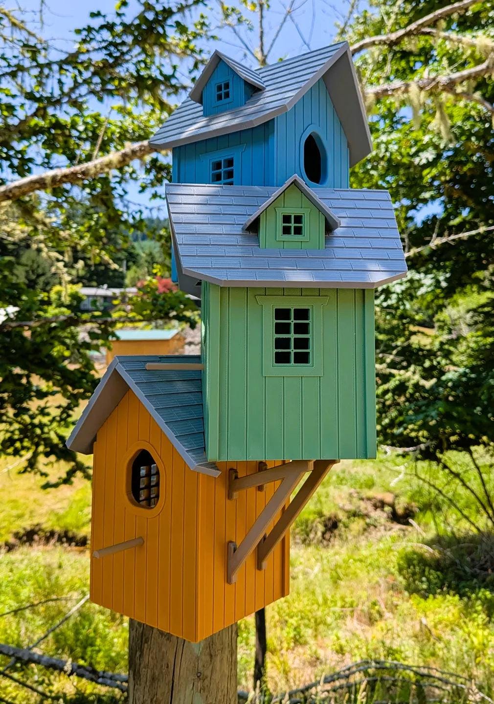 Three-Story Architectural Birdhouse - Premium Multi-Level Garden Feature