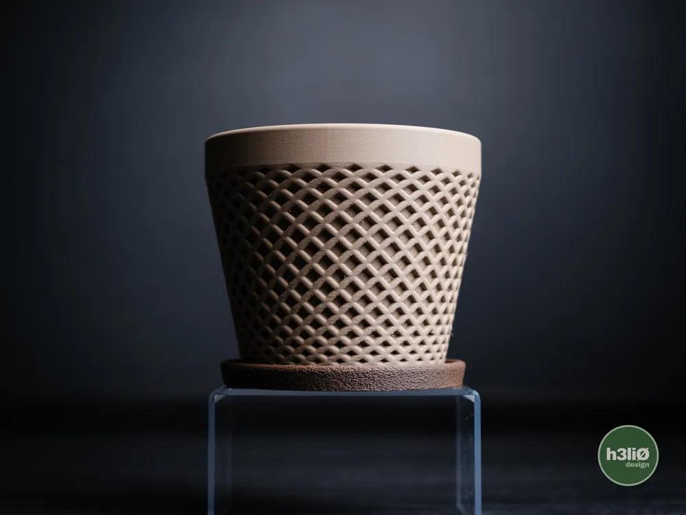 Delta Patterned Planter with Elevated Drip Plate | Modern Indoor Pot