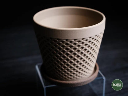 Delta Patterned Planter with Elevated Drip Plate | Modern Indoor Pot