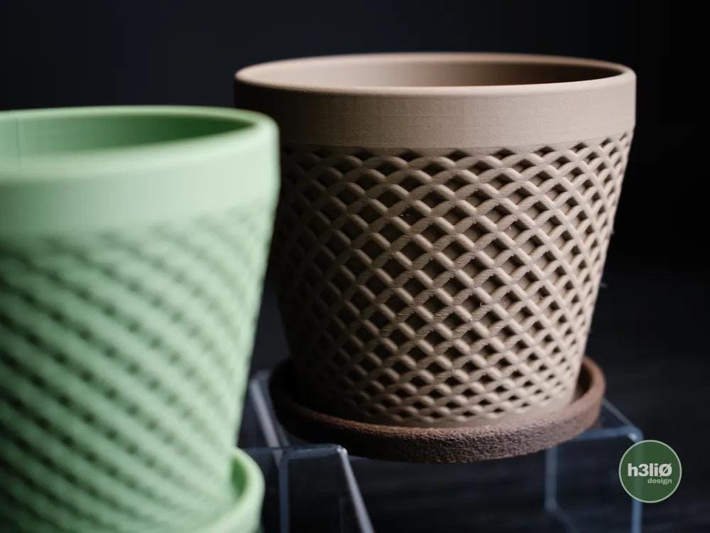 Delta Patterned Planter with Elevated Drip Plate | Modern Indoor Pot