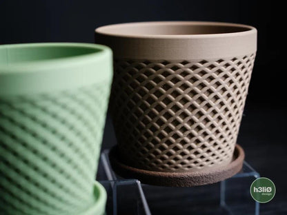 Delta Patterned Planter with Elevated Drip Plate | Modern Indoor Pot