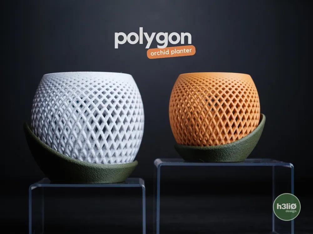 Polygon Orchid Planter with Elevated Wrap-Around Plate | Modern Indoor Pot