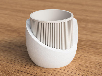Japandi Ribbed Planter with Drip Tray - Minimalist Indoor Pot