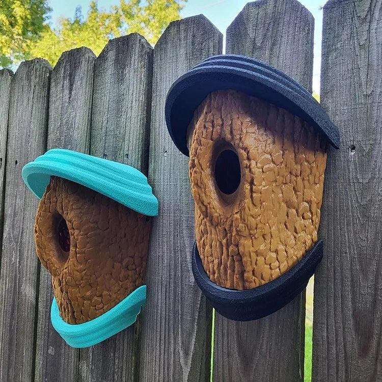 Tree Knot Birdhouse with Oblong Entry | Wall-Mount Nest Box