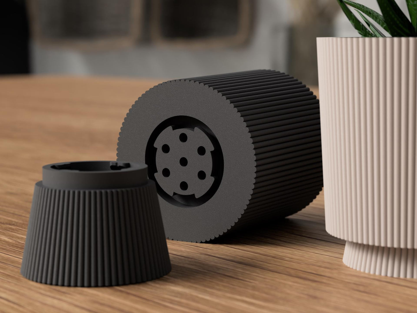 Flutara Planter with Twist-Lock Drip Tray - Tapered Ribbed Minimalist Pot