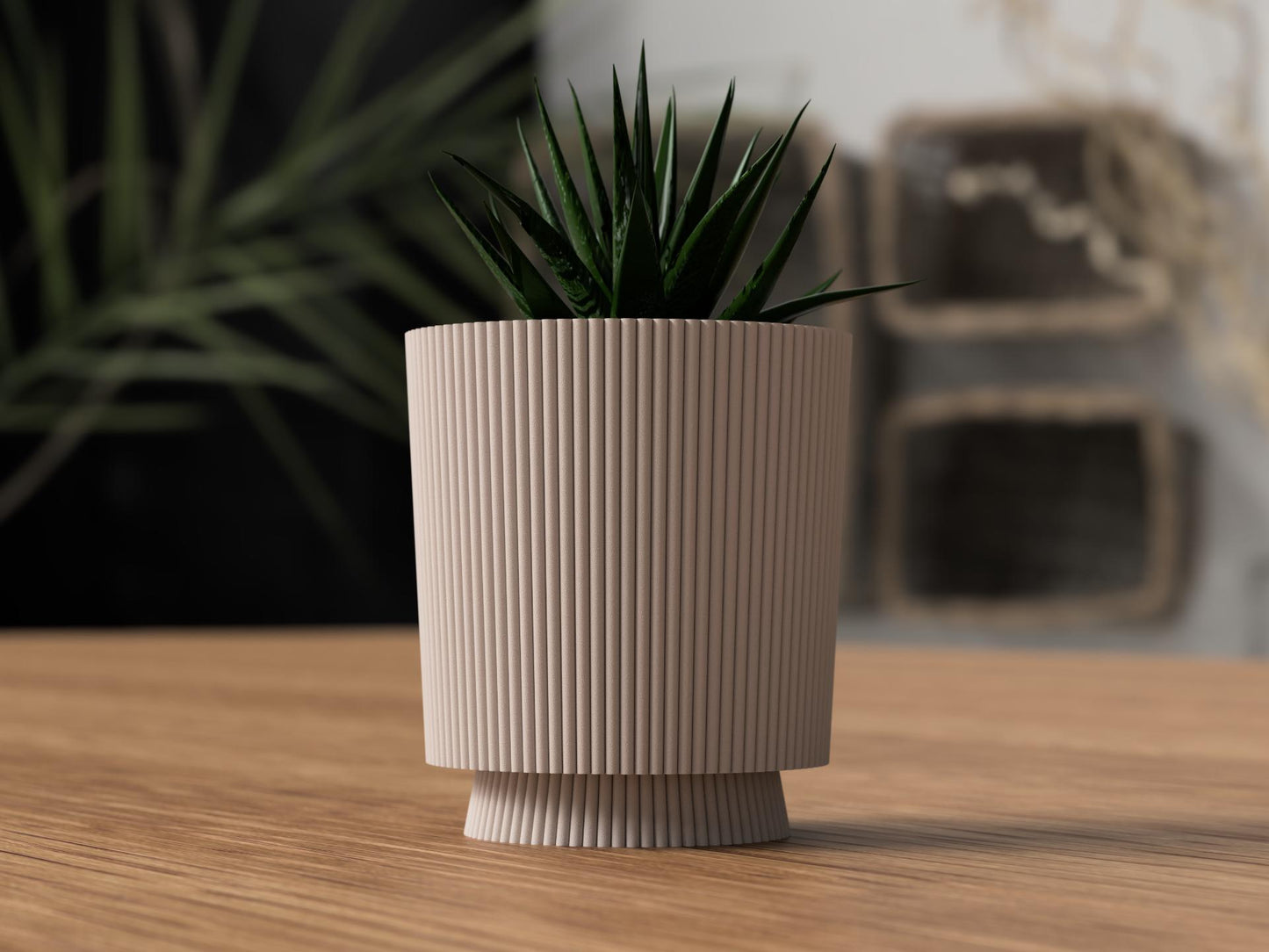 Flutara Planter with Twist-Lock Drip Tray - Tapered Ribbed Minimalist Pot