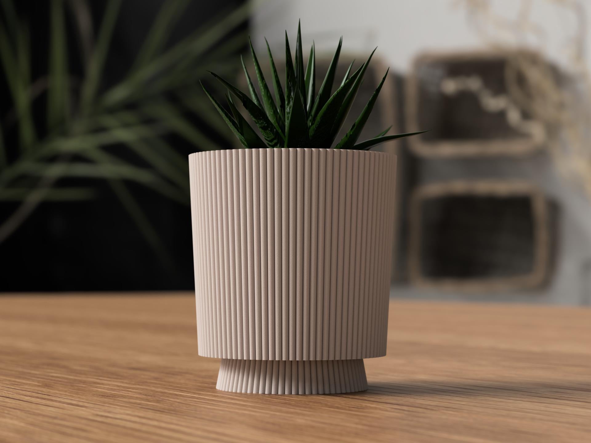 Flutara Planter with Twist-Lock Drip Tray - Tapered Ribbed Minimalist Pot