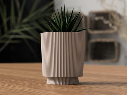 Flutara Planter with Twist-Lock Drip Tray - Tapered Ribbed Minimalist Pot