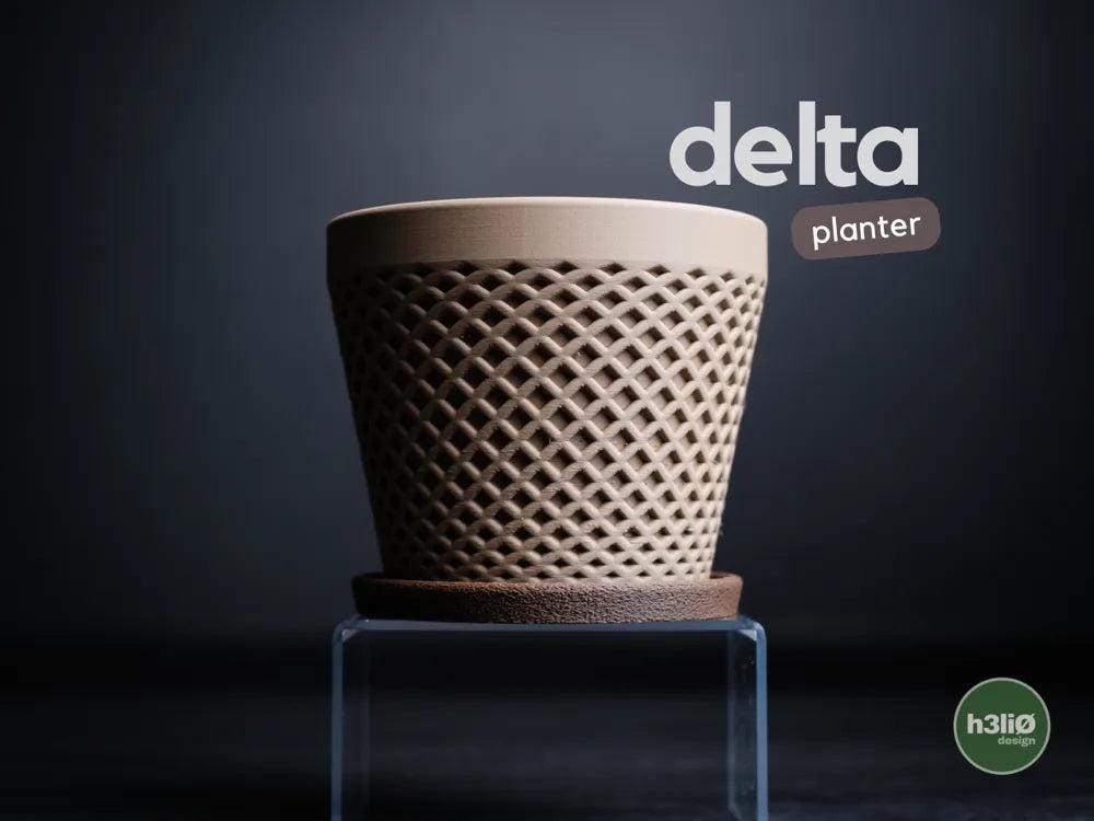 Delta Patterned Planter with Elevated Drip Plate | Modern Indoor Pot