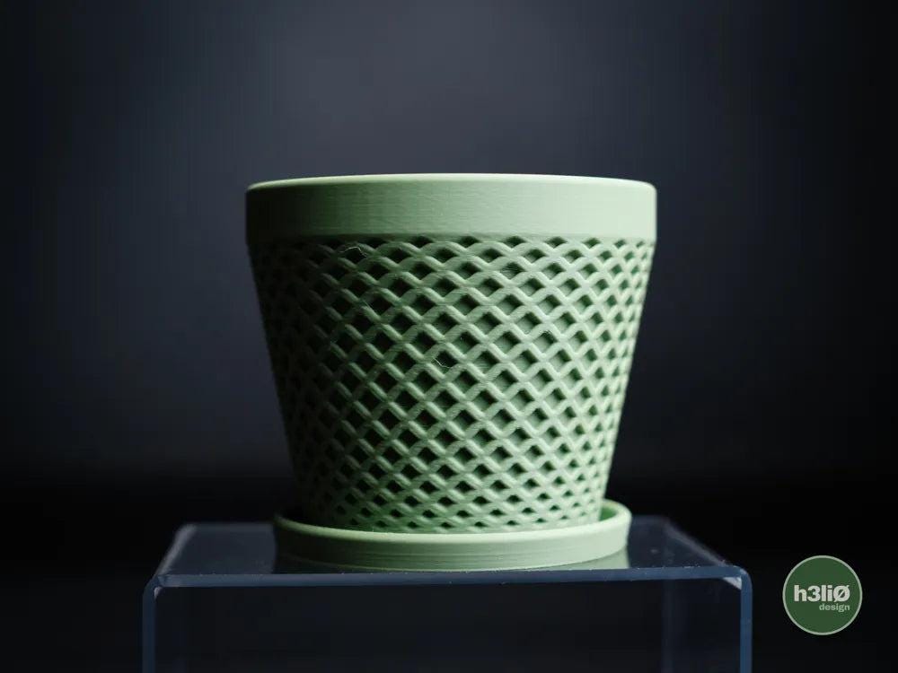 Delta Patterned Planter with Elevated Drip Plate | Modern Indoor Pot