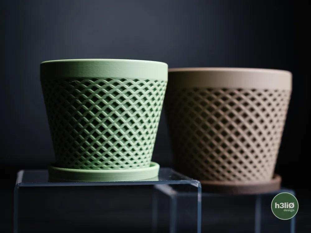 Delta Patterned Planter with Elevated Drip Plate | Modern Indoor Pot