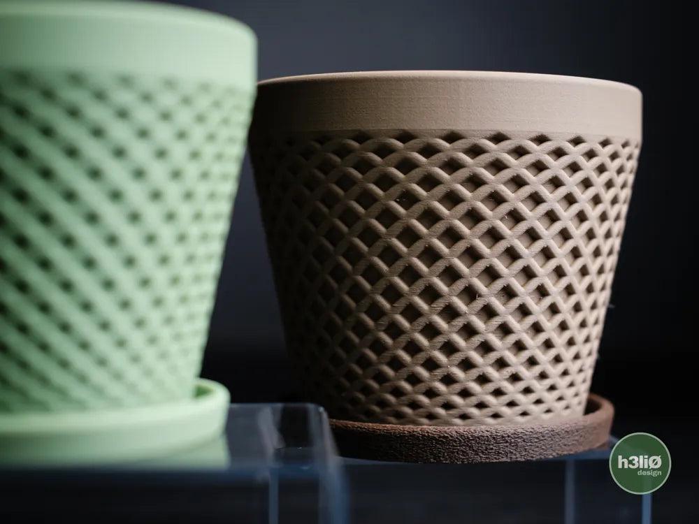 Delta Patterned Planter with Elevated Drip Plate | Modern Indoor Pot