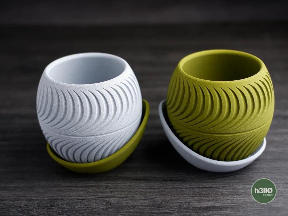 Sliced Planter with Elevated Wrap-Around Plate | Modern Indoor Pot