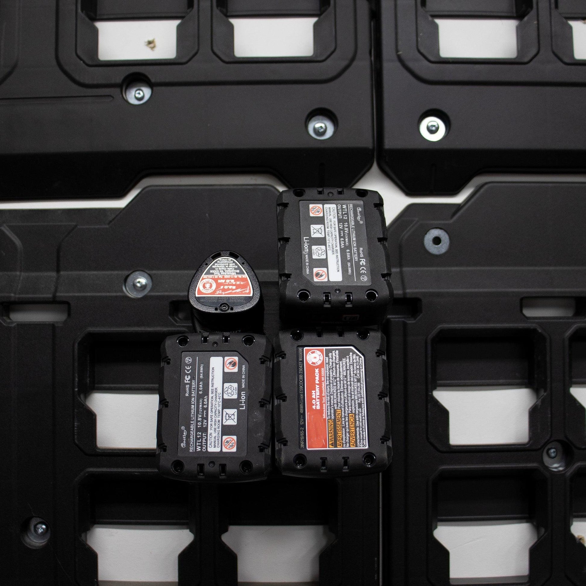 M12 Battery Holder Quad Mount | to Suit Milwaukee Packout Wall