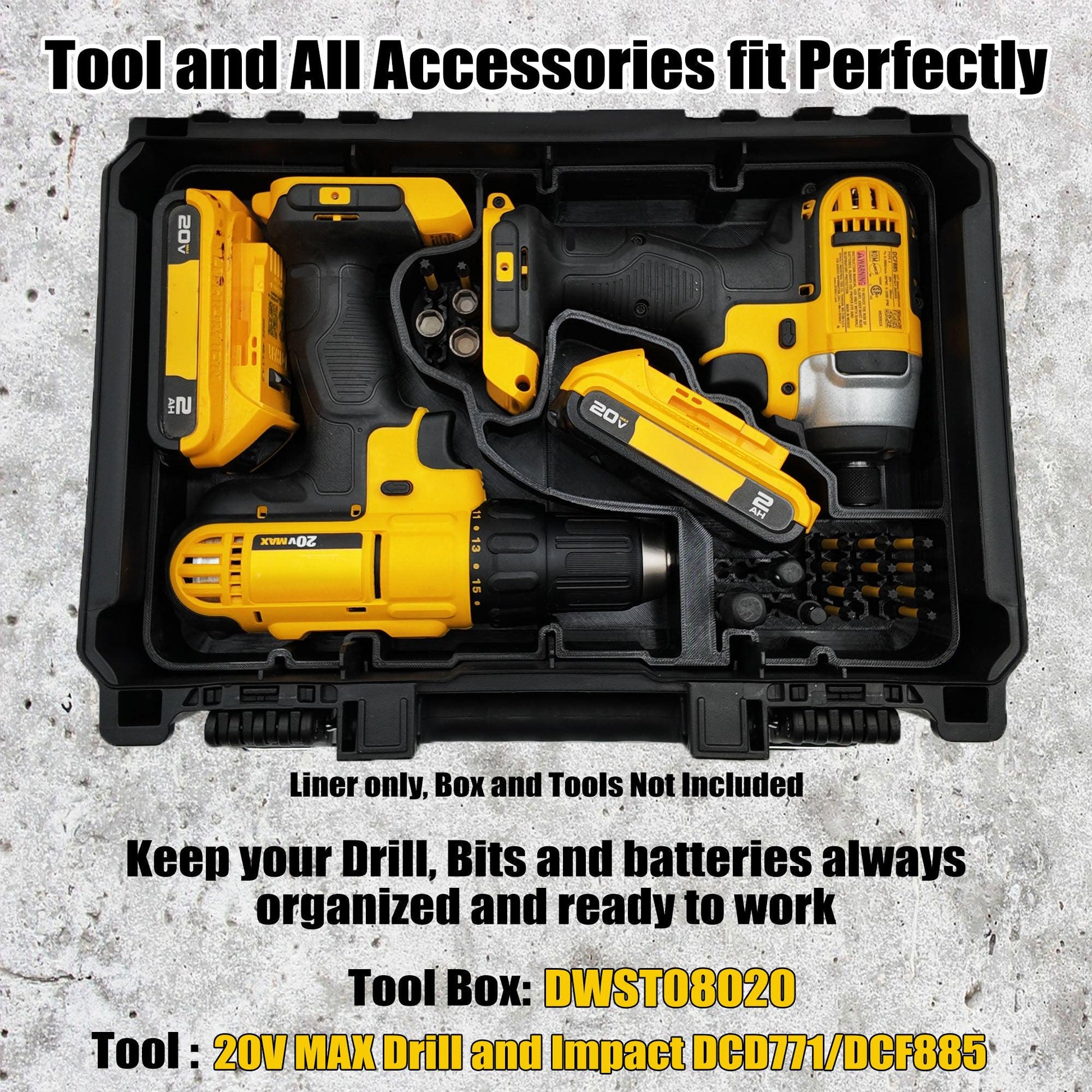 DeWalt 20V Max Drill & Impact Driver Insert to Suit DWST08020 Deep Compact Organiser – Insert Only