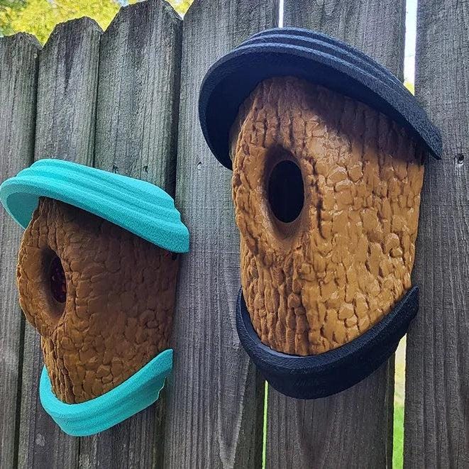 Tree Knot Birdhouse with Oblong Entry | Wall-Mount Nest Box