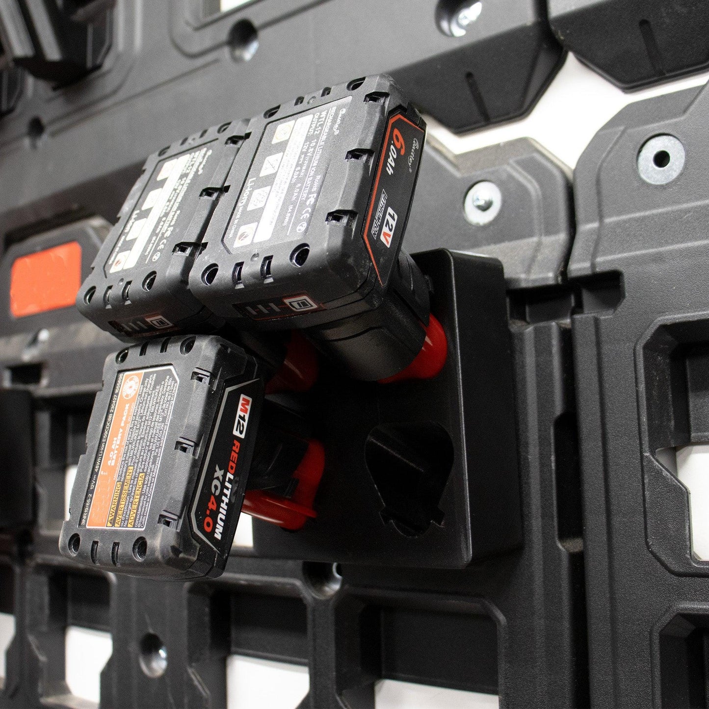 M12 Battery Holder Quad Mount | to Suit Milwaukee Packout Wall