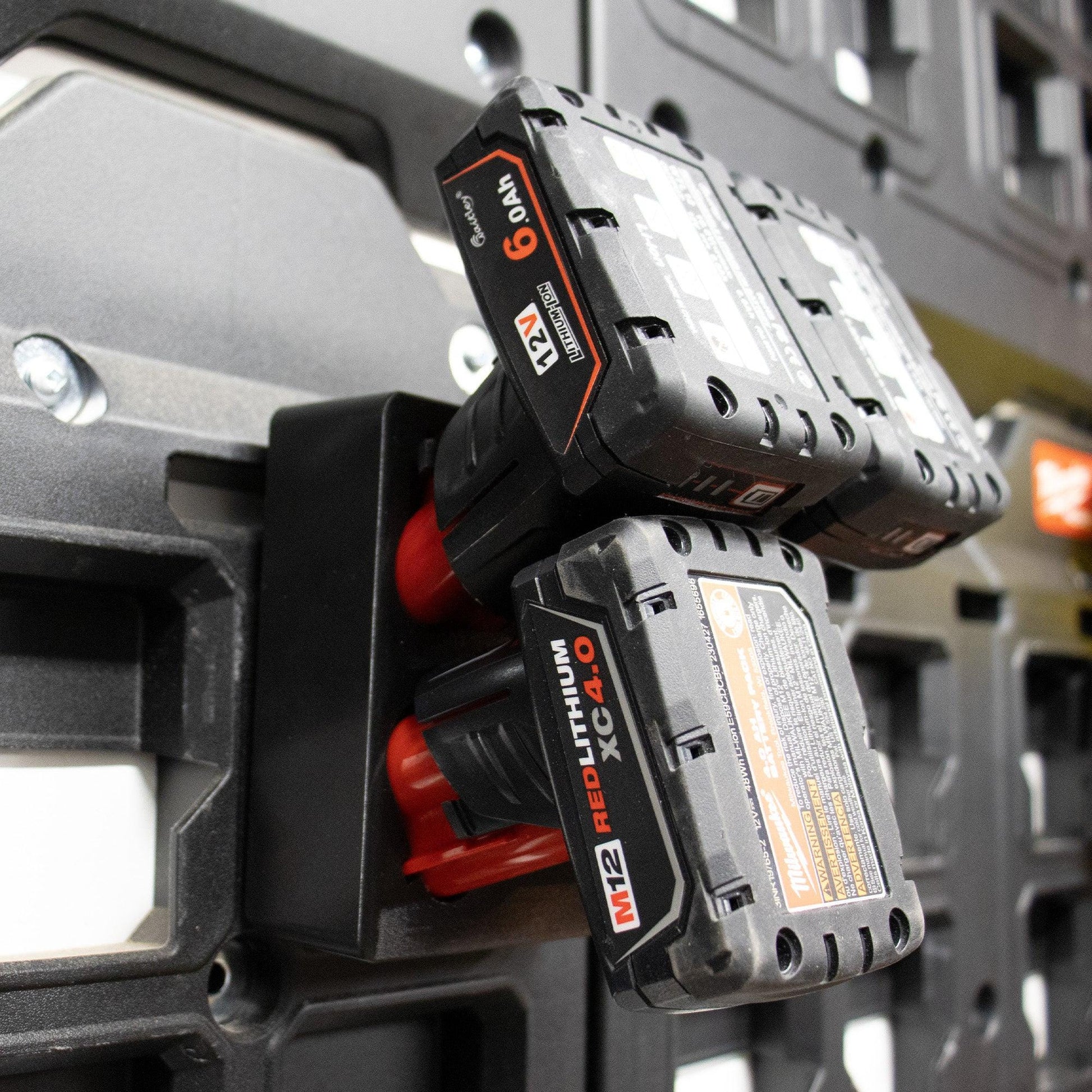 M12 Battery Holder Quad Mount | to Suit Milwaukee Packout Wall