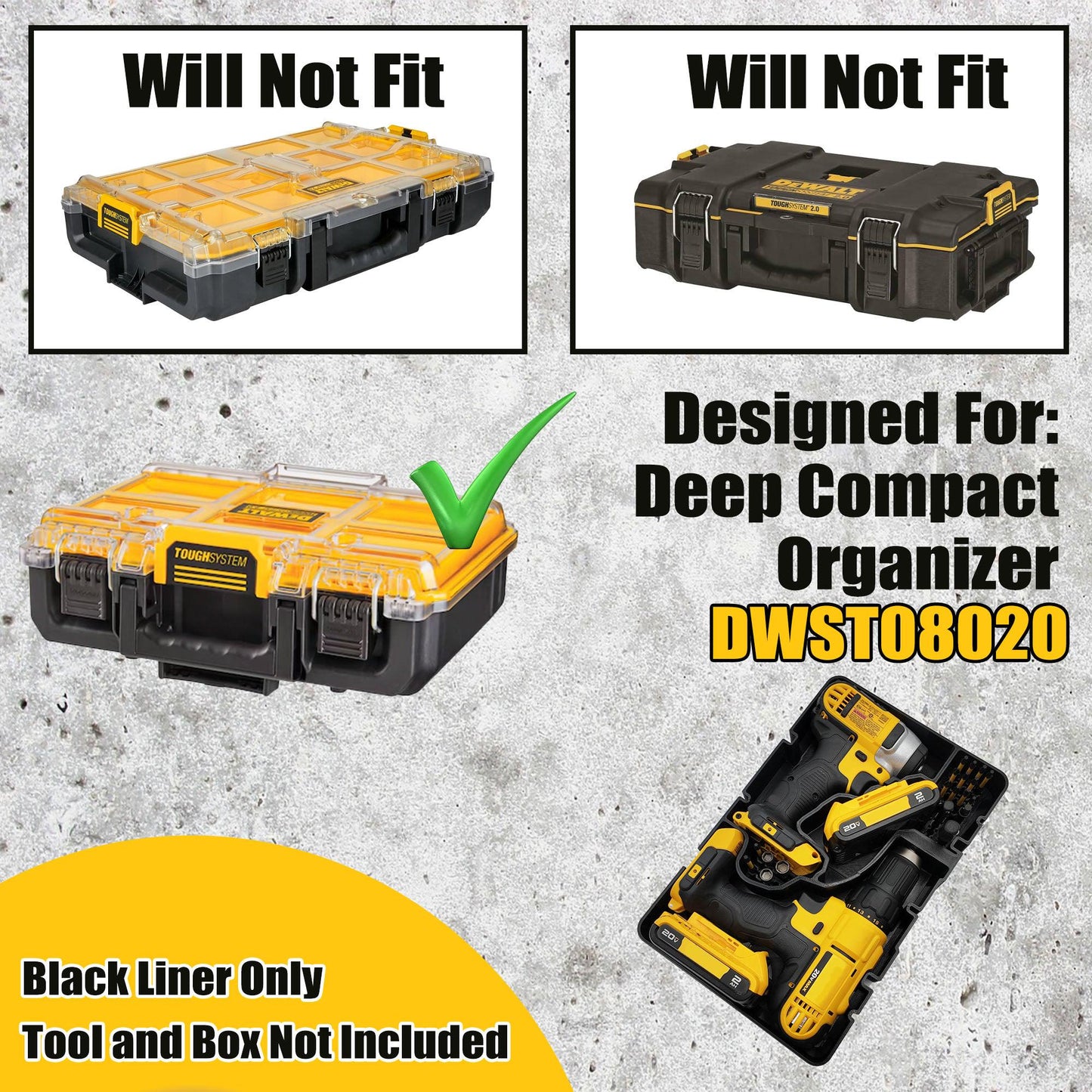 DeWalt 20V Max Drill & Impact Driver Insert to Suit DWST08020 Deep Compact Organiser – Insert Only