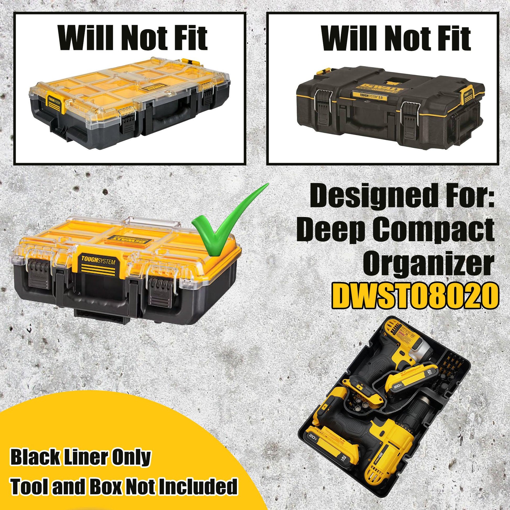 DeWalt 20V Max Drill & Impact Driver Insert to Suit DWST08020 Deep Compact Organiser – Insert Only