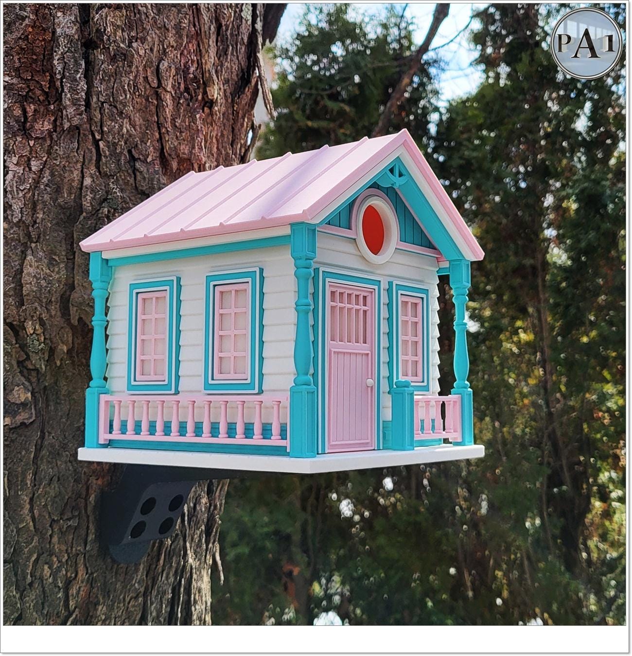 Countryside Cottage Birdhouse | Retro Bird House | Pink Teal Garden Decor | Unique Outdoor Gift | Ships from Australia