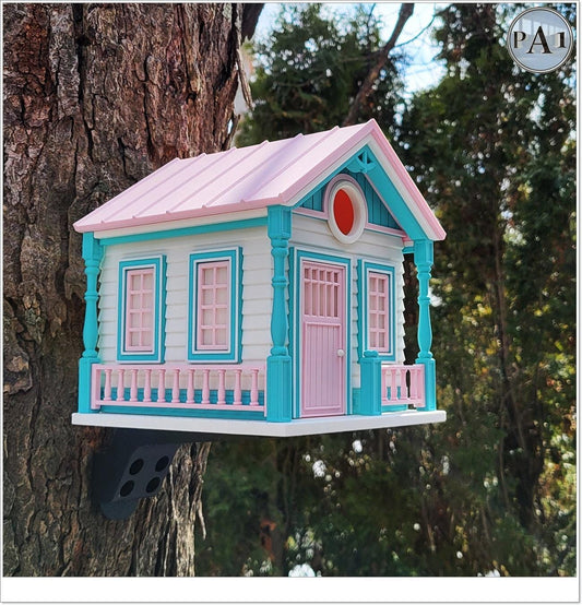Countryside Cottage Birdhouse | Retro Bird House | Pink Teal Garden Decor | Unique Outdoor Gift | Ships from Australia