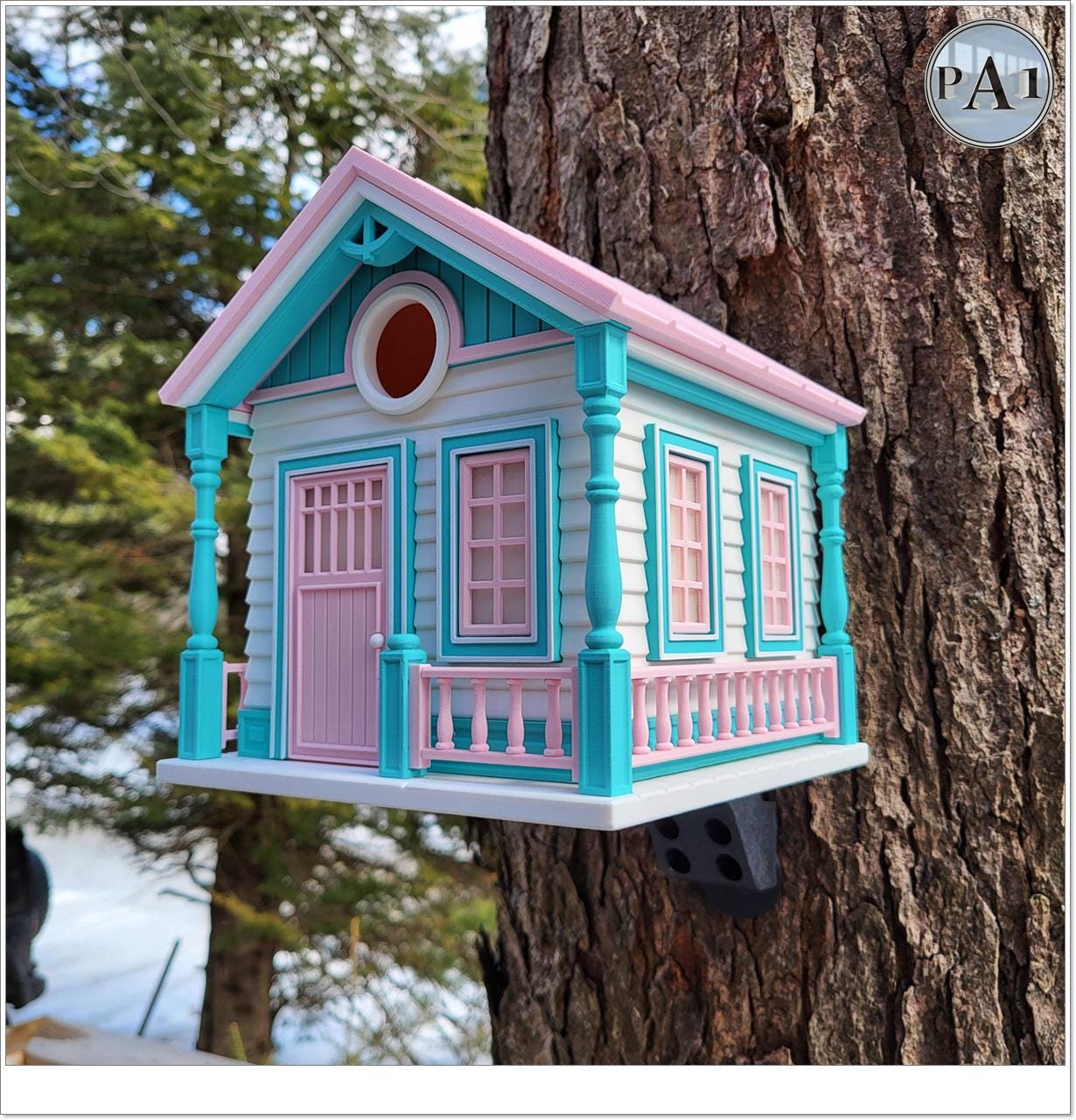 Countryside Cottage Birdhouse | Retro Bird House | Pink Teal Garden Decor | Unique Outdoor Gift | Ships from Australia