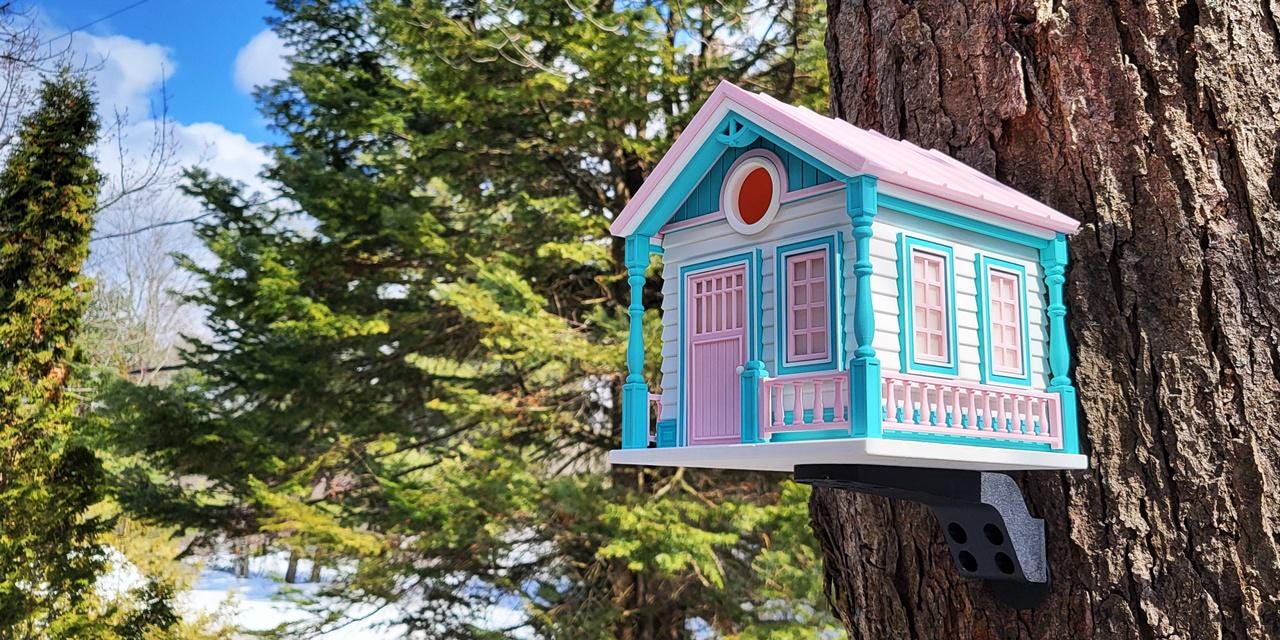 Countryside Cottage Birdhouse | Retro Bird House | Pink Teal Garden Decor | Unique Outdoor Gift | Ships from Australia